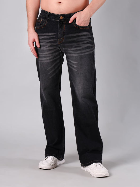 Men's Straight Fit Charcoal Black Wash Minor Slub Denim Jeans