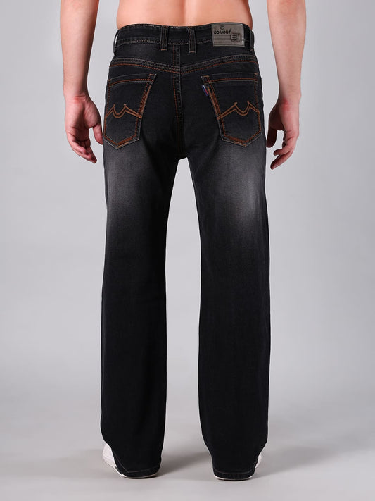 Men's Straight Fit Charcoal Black Wash Minor Slub Denim Jeans