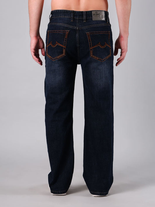 Men’s Straight Fit Dark Indigo Wash Cotton Denim Jeans with Whisker Effect