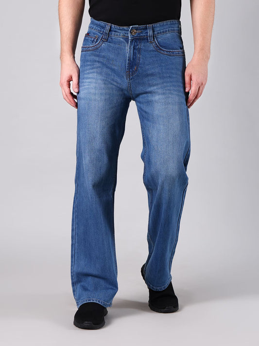 Men’s Mid Blue Flat Finish 3/1 Cotton Denim Straight Fit Jeans