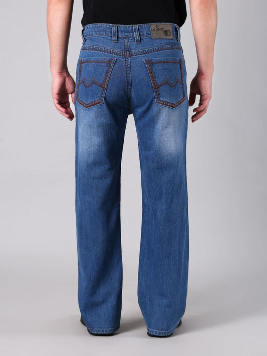Men’s Mid Blue Flat Finish 3/1 Cotton Denim Straight Fit Jeans
