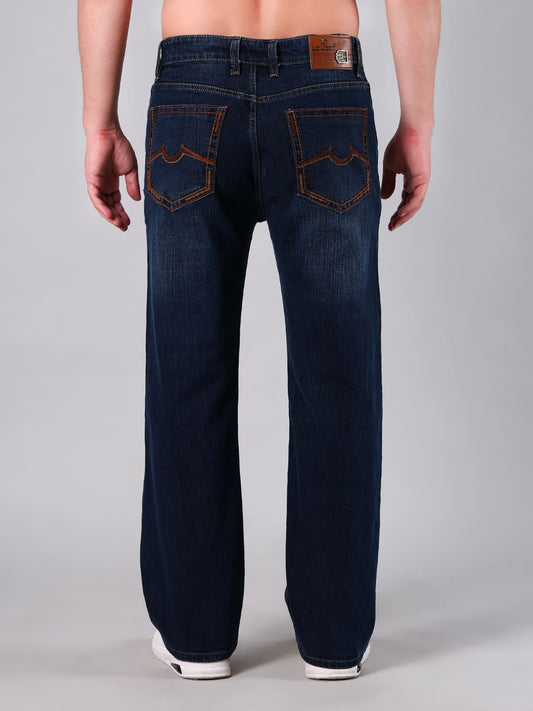 Men’s Straight Fit Dark Indigo Wash Cotton Denim Jeans with Whisker Effect