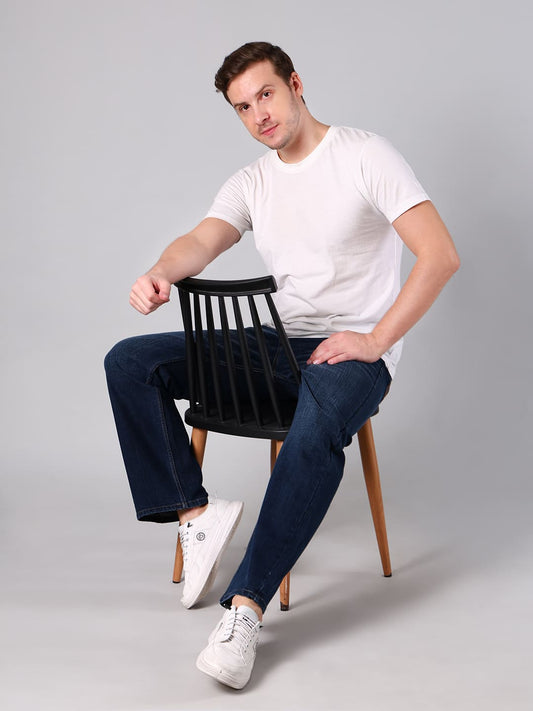 Men’s Straight Fit Dark Indigo Wash Cotton Denim Jeans with Whisker Effect
