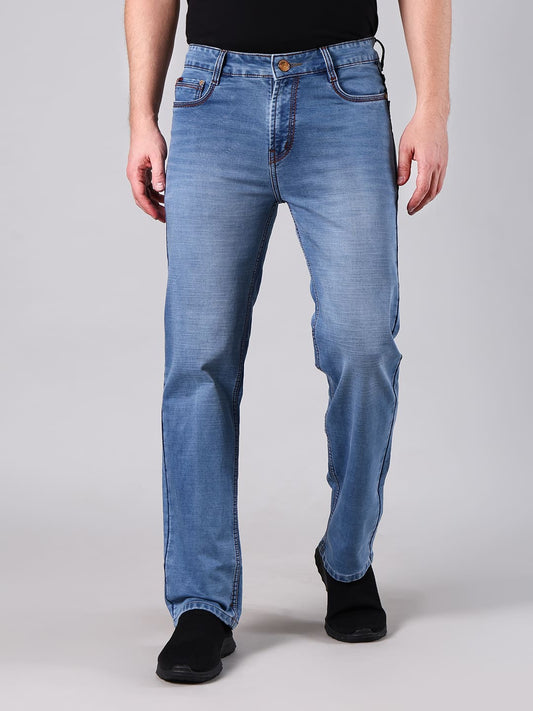 Men Ice Blue Washed Comfort Fit Cotton Denim Jeans