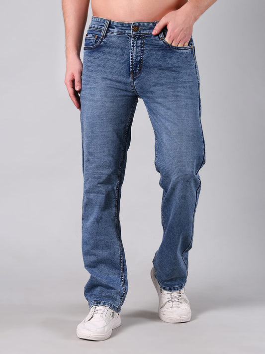 Men Ice Blue Washed Comfort Fit Cotton Denim Jeans