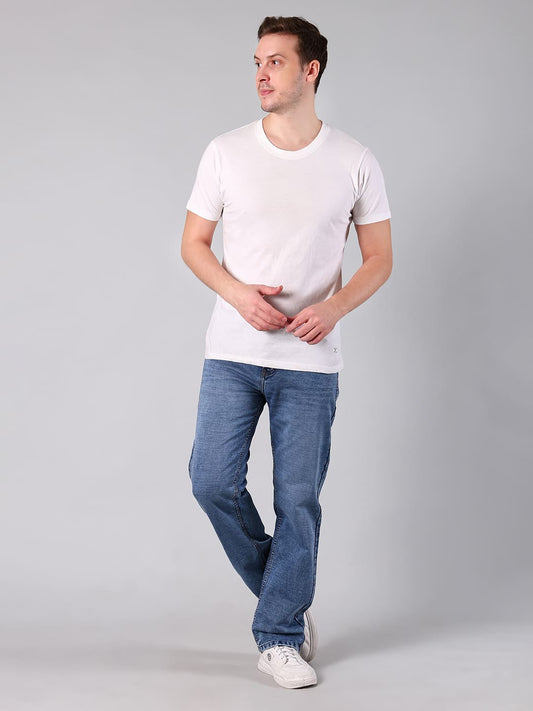 Men Ice Blue Washed Comfort Fit Cotton Denim Jeans