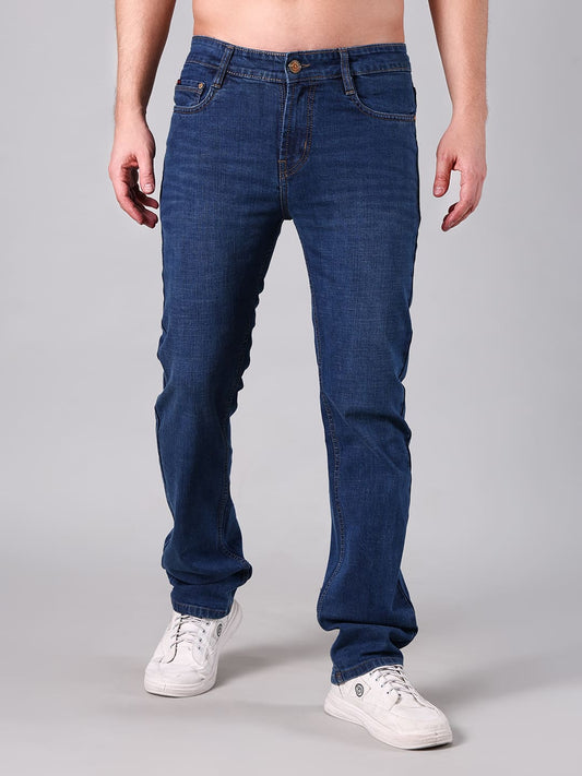 Men’s Mid Blue Flat Finish 3/1 Minor Slub Cotton Denim Comfort Fit Jeans